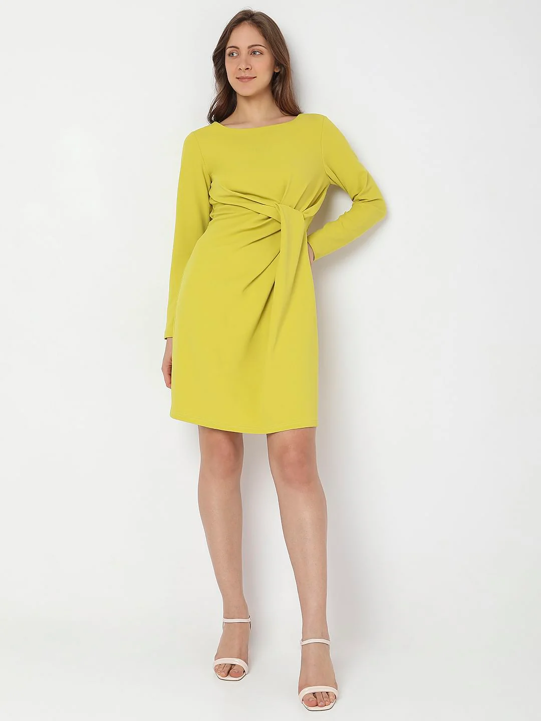 Lemon Yellow Twist Knot Shift Dress - Image 5