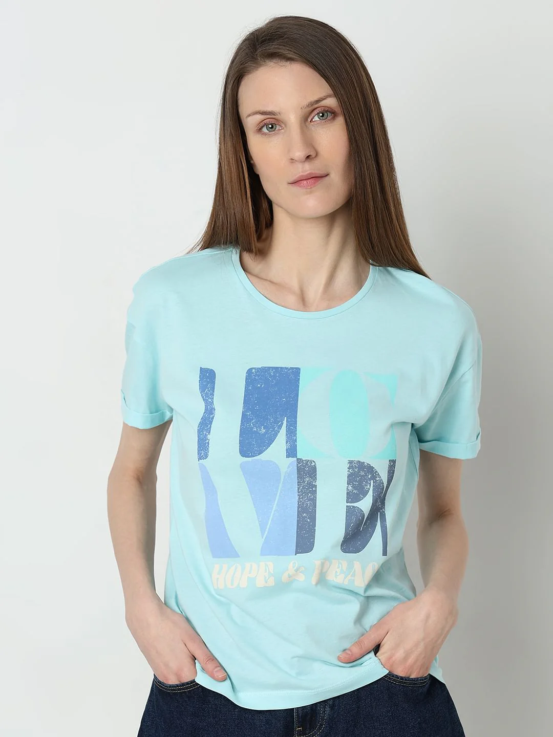 Blue Printed Cotton T-Shirt - Image 2