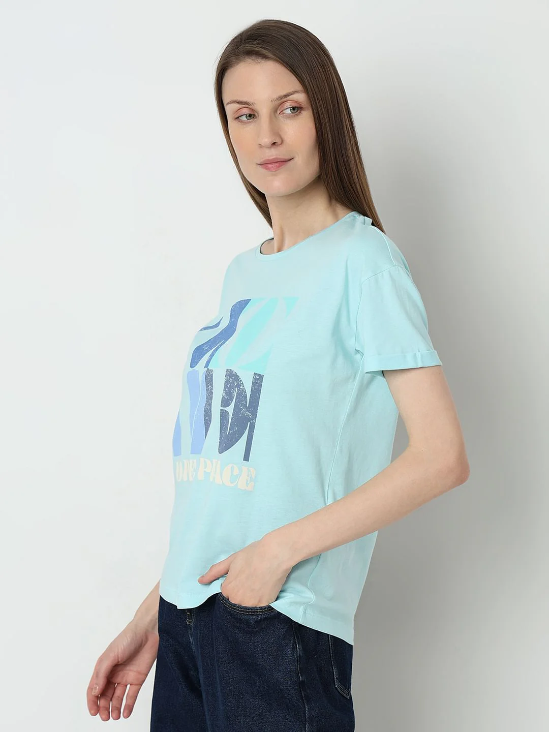 Blue Printed Cotton T-Shirt - Image 3