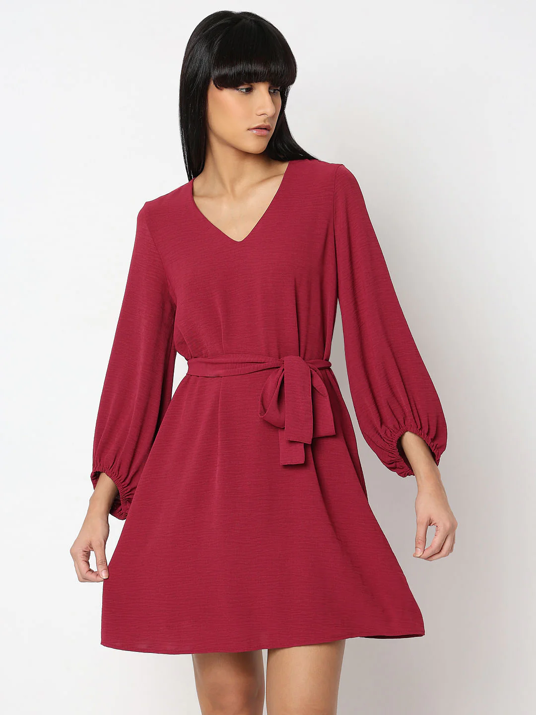 Red V-Neck Fit & Flare Dress - Image 2