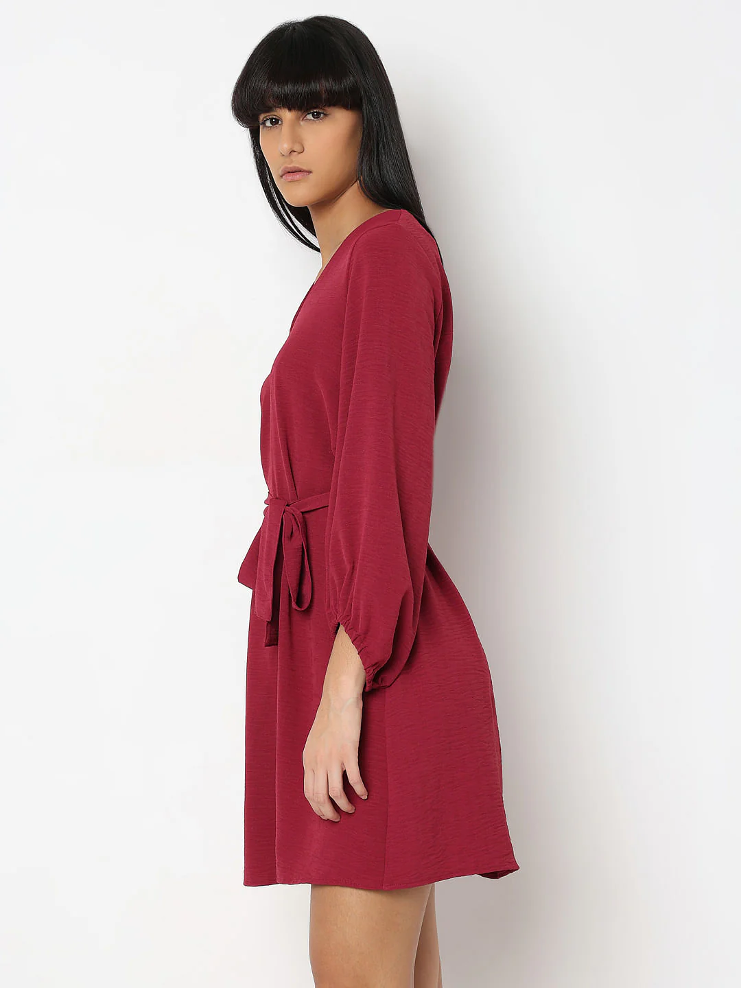Red V-Neck Fit & Flare Dress - Image 3