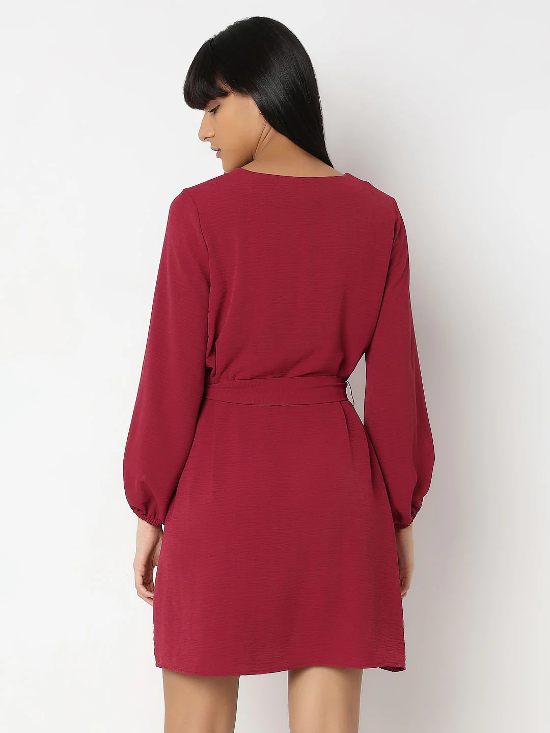 Red V-Neck Fit & Flare Dress - Image 4