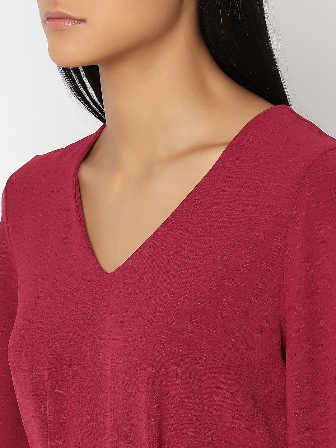 Red V-Neck Fit & Flare Dress - Image 8