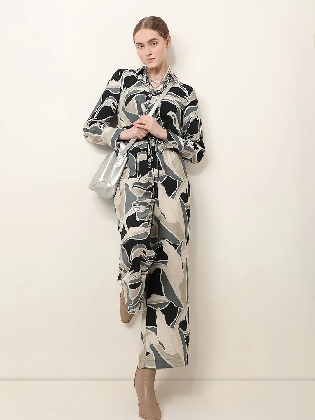 Black Printed Co-Ord Set Pants