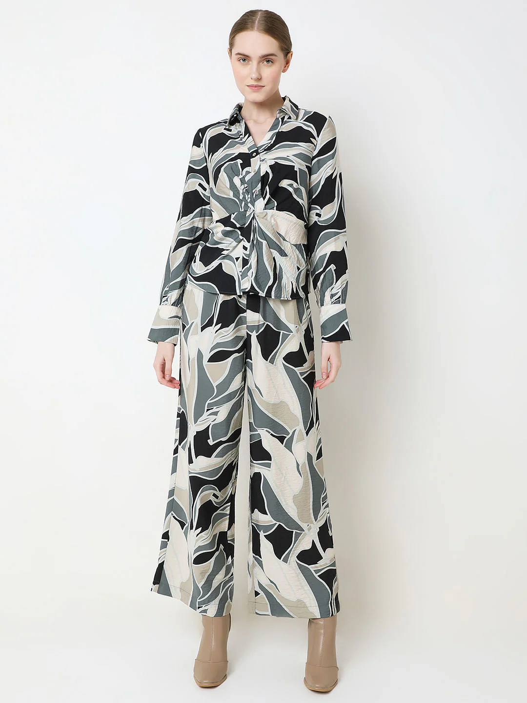 Green Front Knot Co-Ord Set Shirt - Image 5