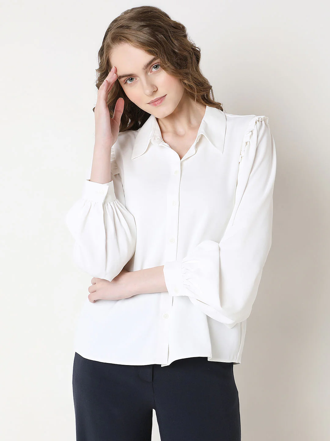 White Frill Full Sleeves Shirt - Image 2