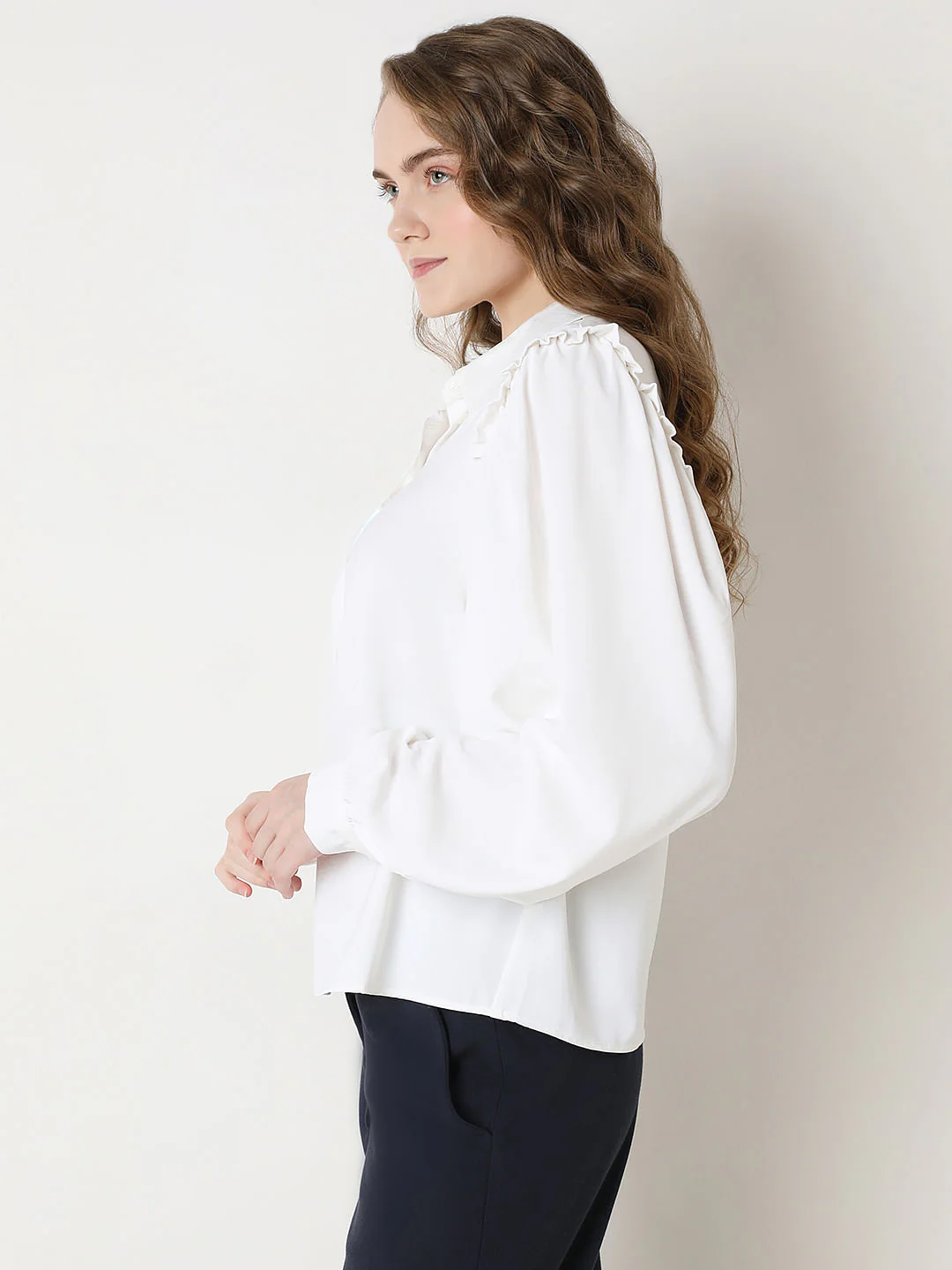 White Frill Full Sleeves Shirt - Image 3
