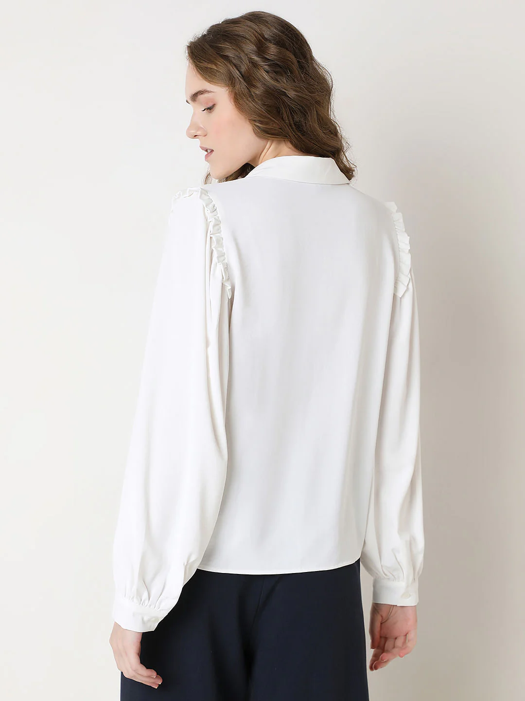 White Frill Full Sleeves Shirt - Image 4