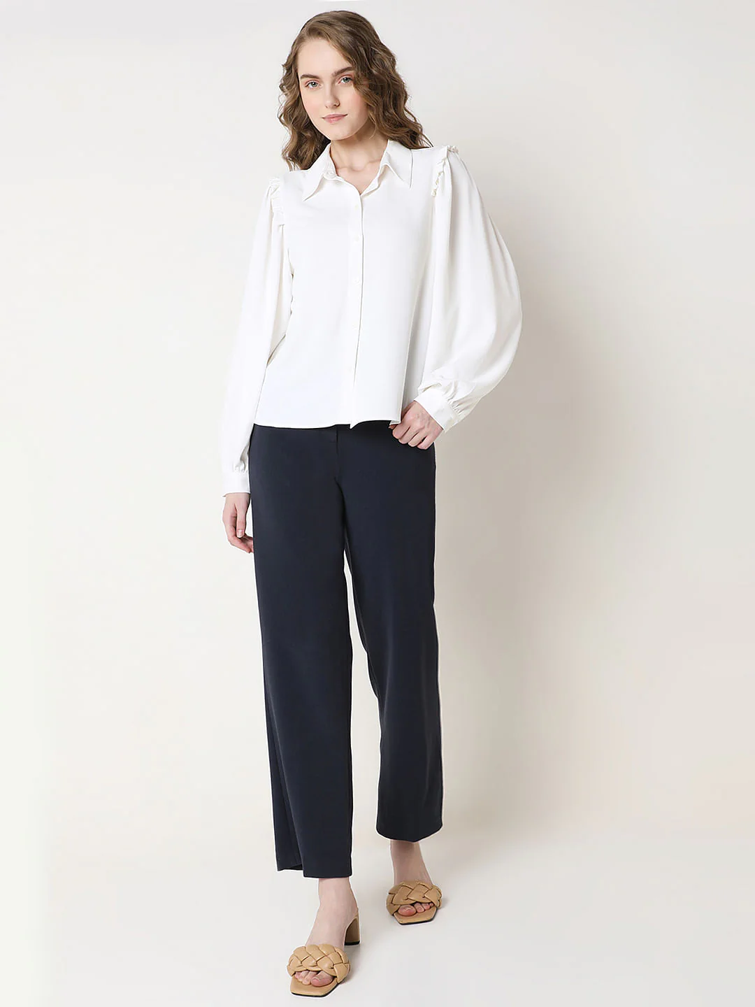 White Frill Full Sleeves Shirt - Image 5