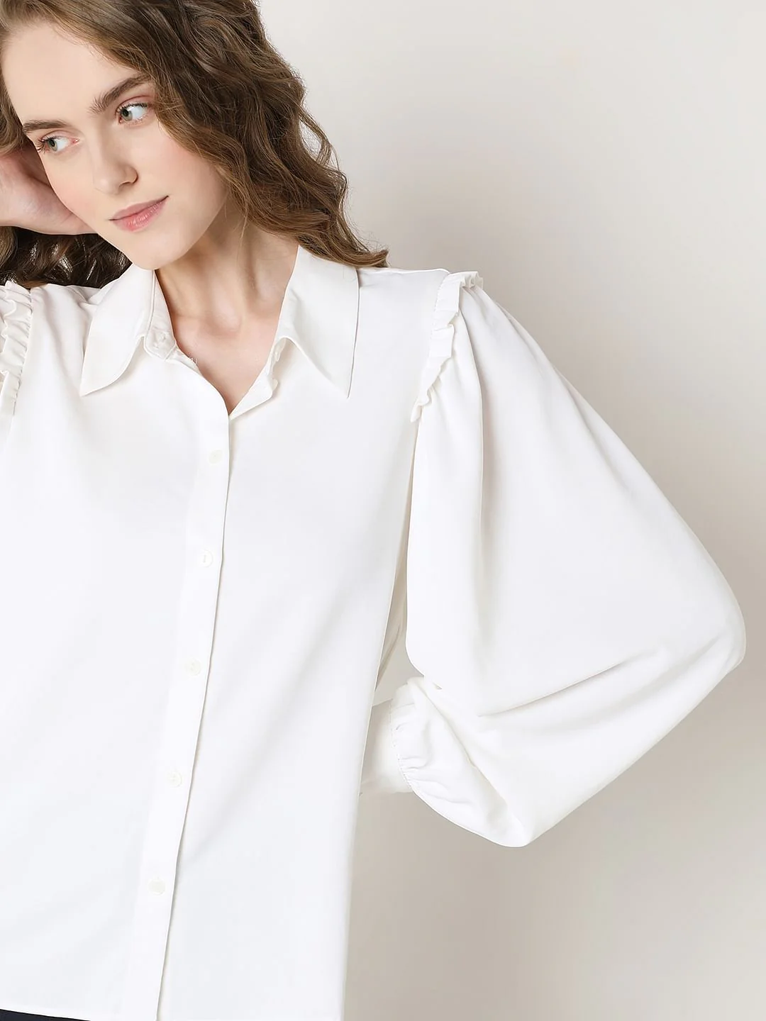 White Frill Full Sleeves Shirt - Image 6