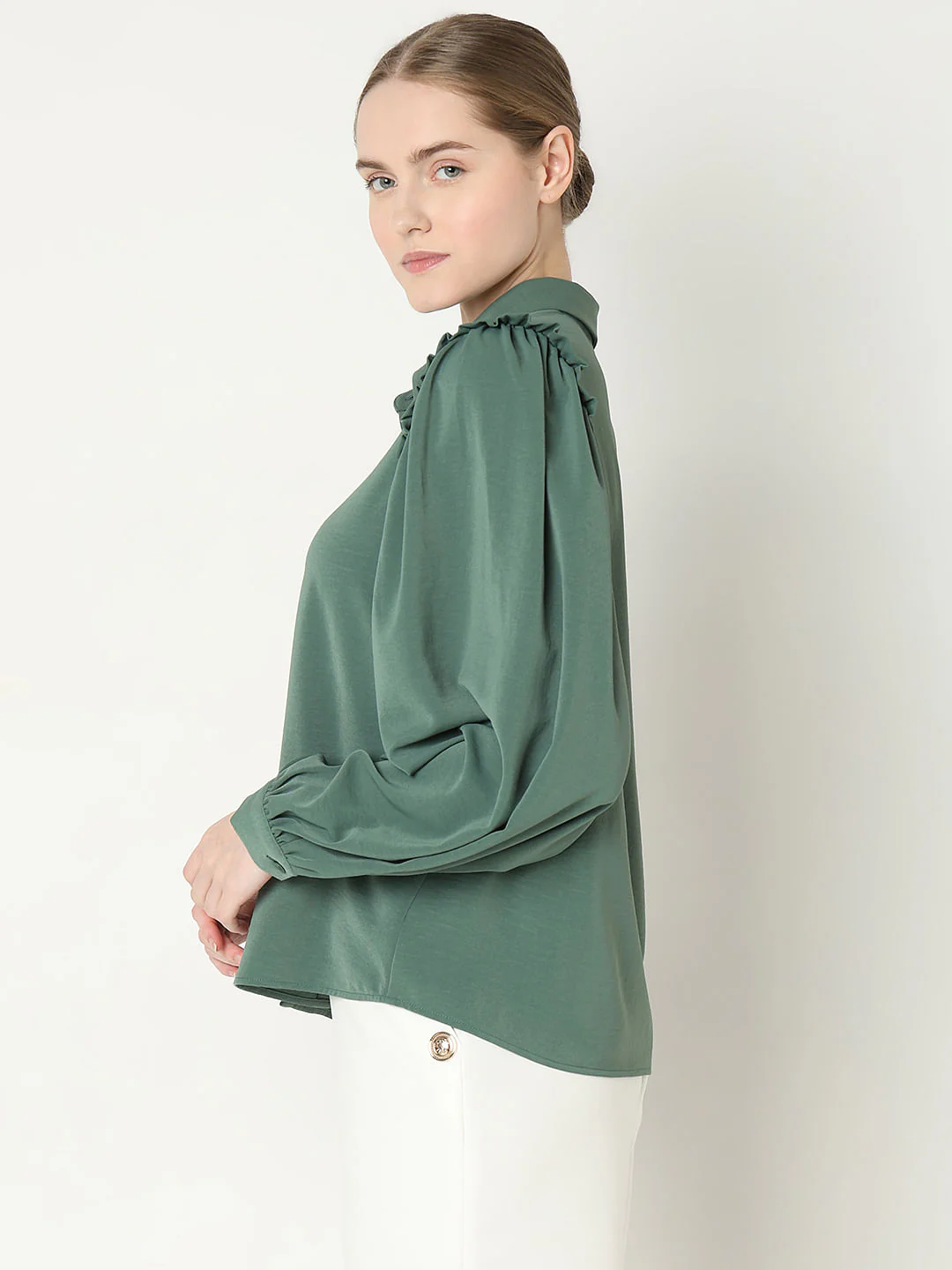 Green Frill Full Sleeves Shirt - Image 3