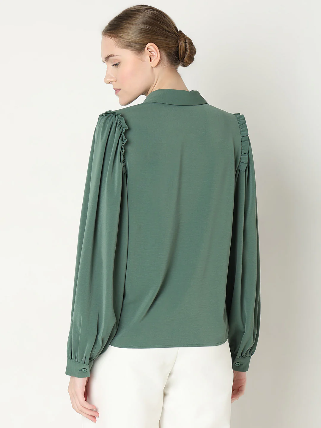 Green Frill Full Sleeves Shirt - Image 4