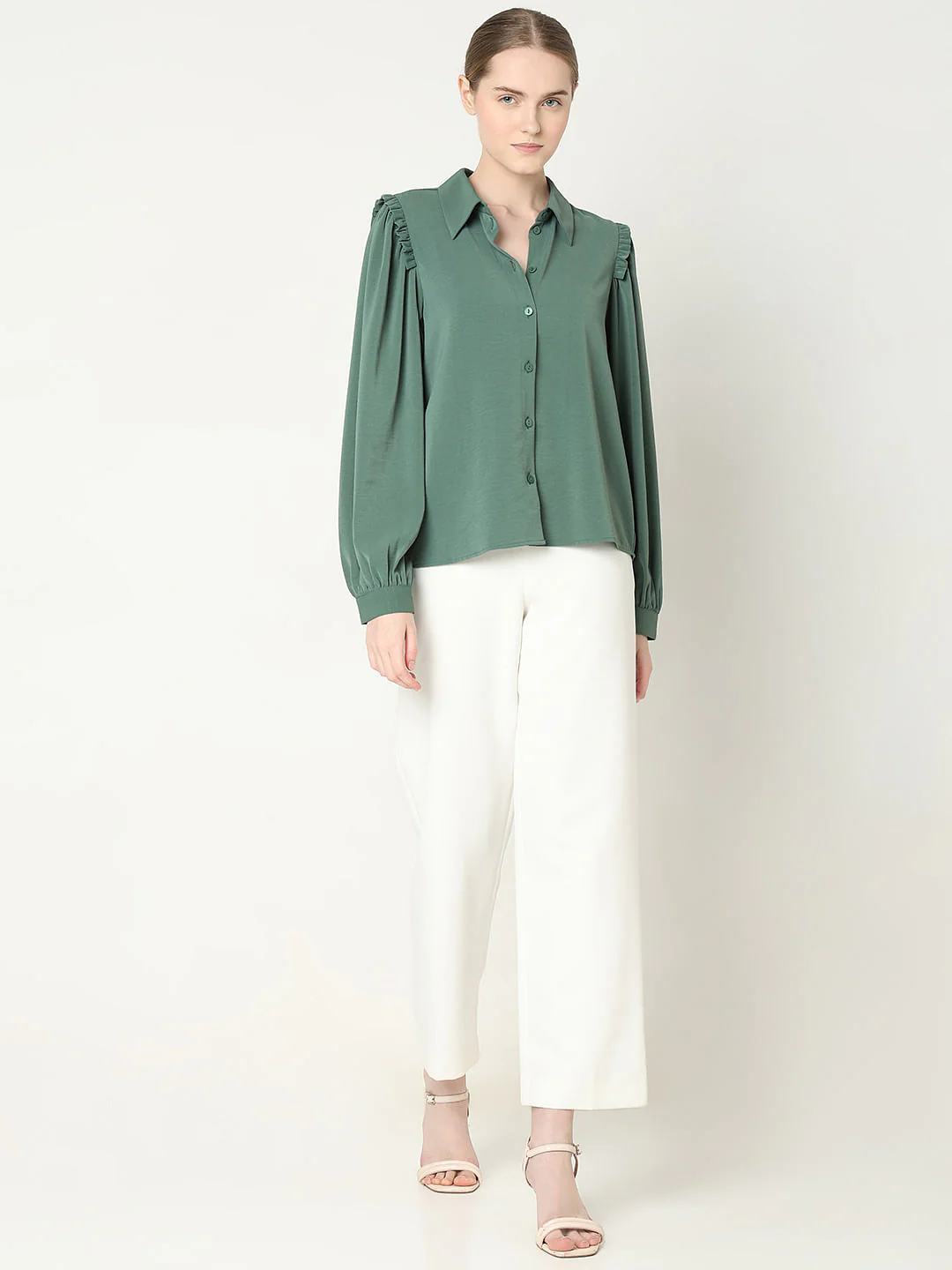 Green Frill Full Sleeves Shirt - Image 5