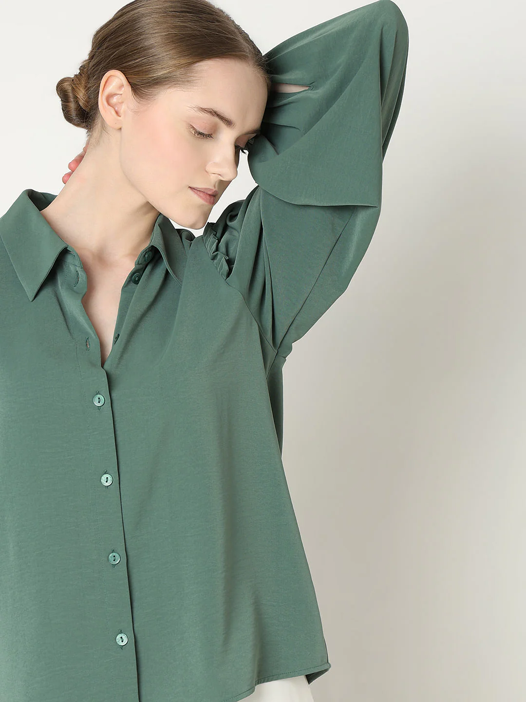 Green Frill Full Sleeves Shirt - Image 6