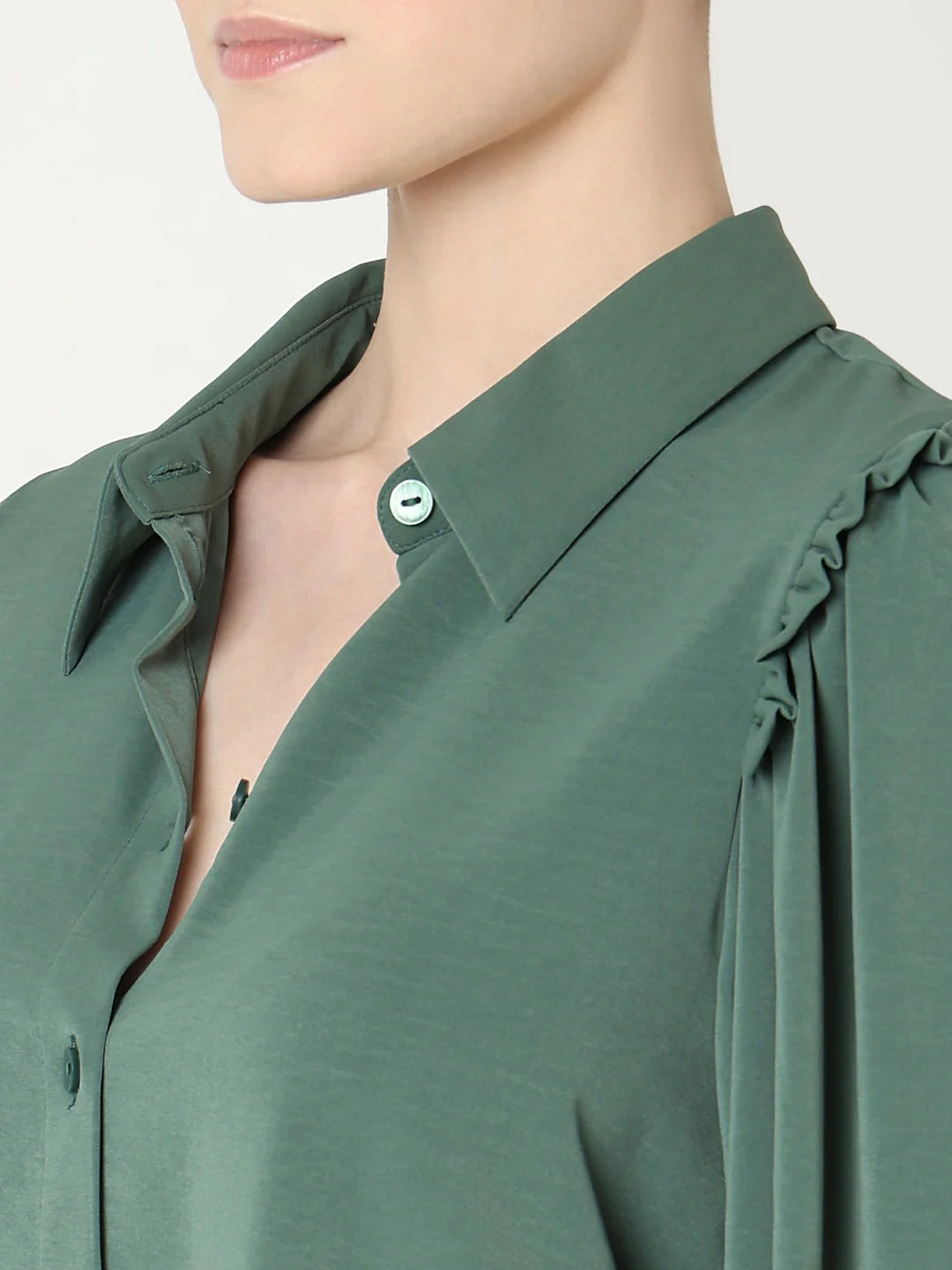 Green Frill Full Sleeves Shirt - Image 8