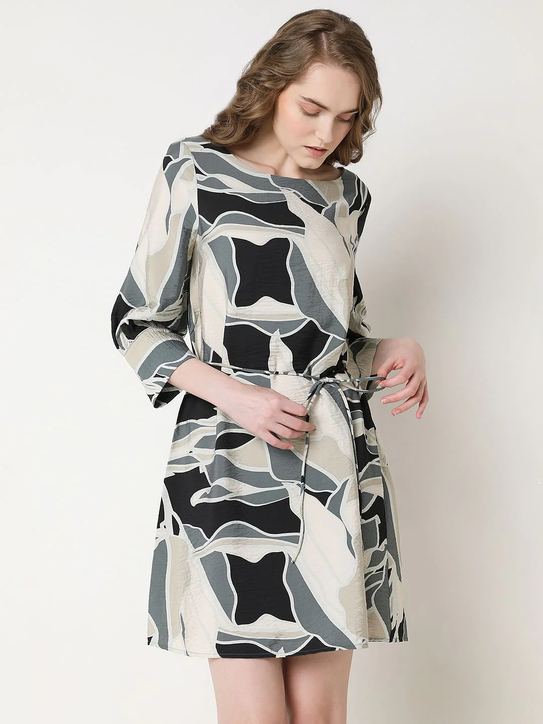 Black Abstract Printed Short Dress - Image 2