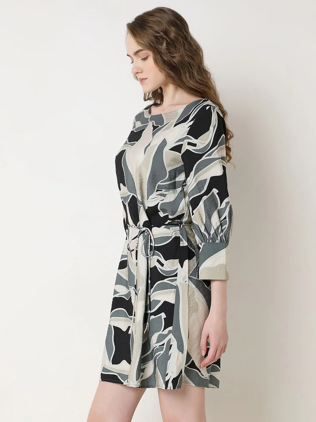 Black Abstract Printed Short Dress - Image 3