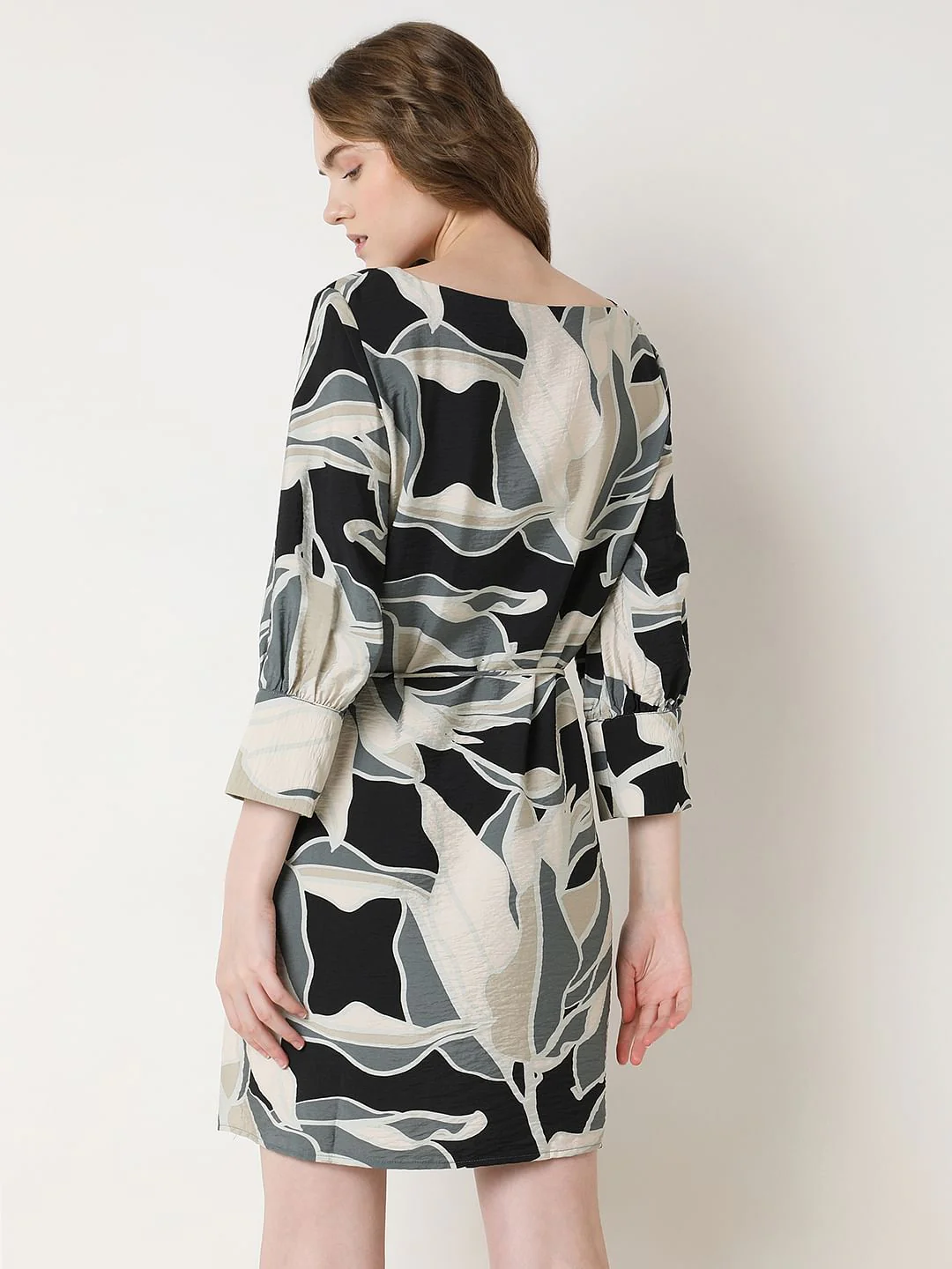 Black Abstract Printed Short Dress - Image 4