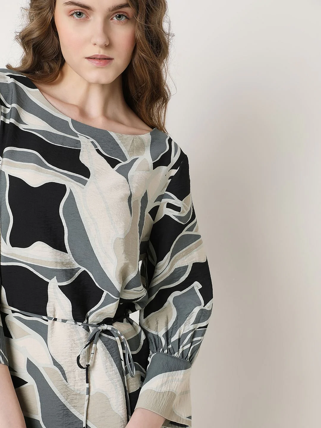 Black Abstract Printed Short Dress - Image 6