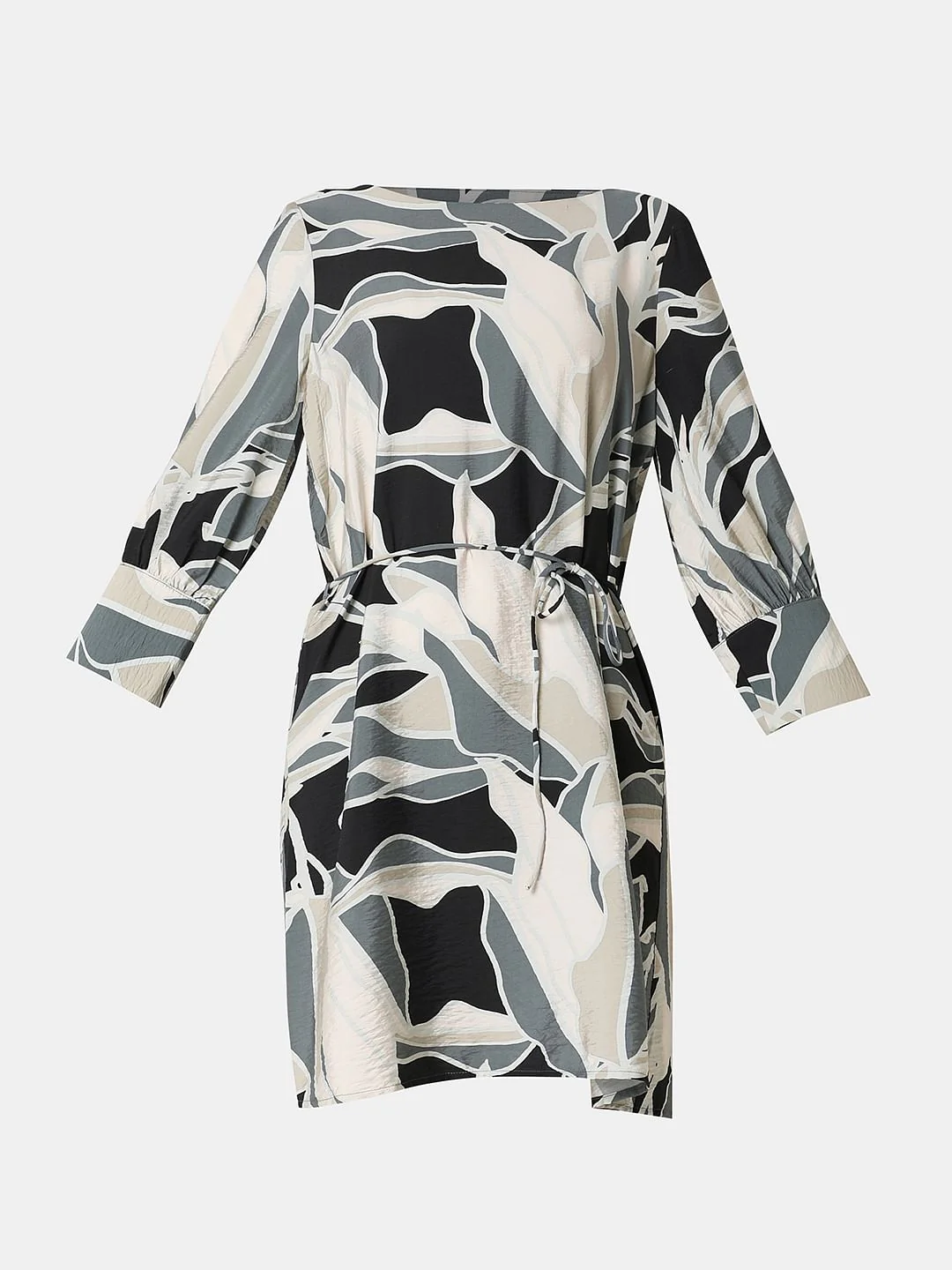 Black Abstract Printed Short Dress - Image 7