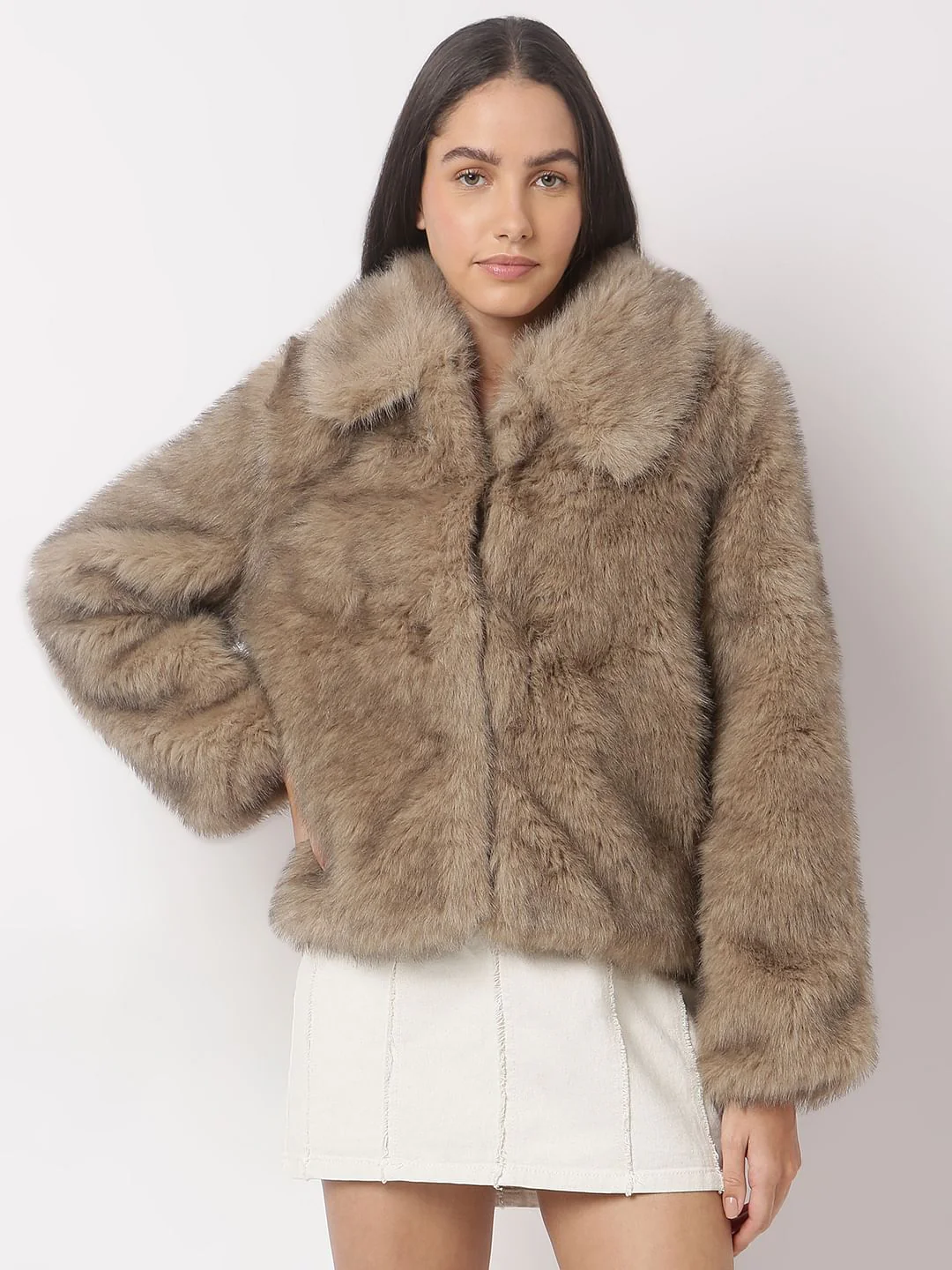 Light Brown Faux Fur Jacket - Image 2