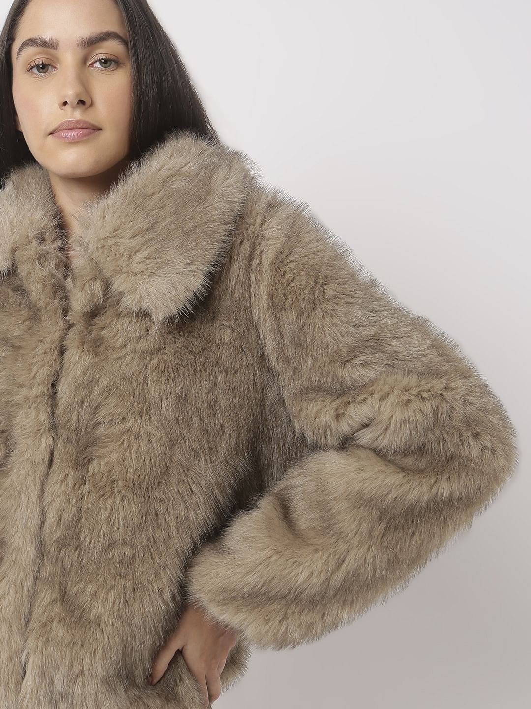 Light Brown Faux Fur Jacket - Image 6