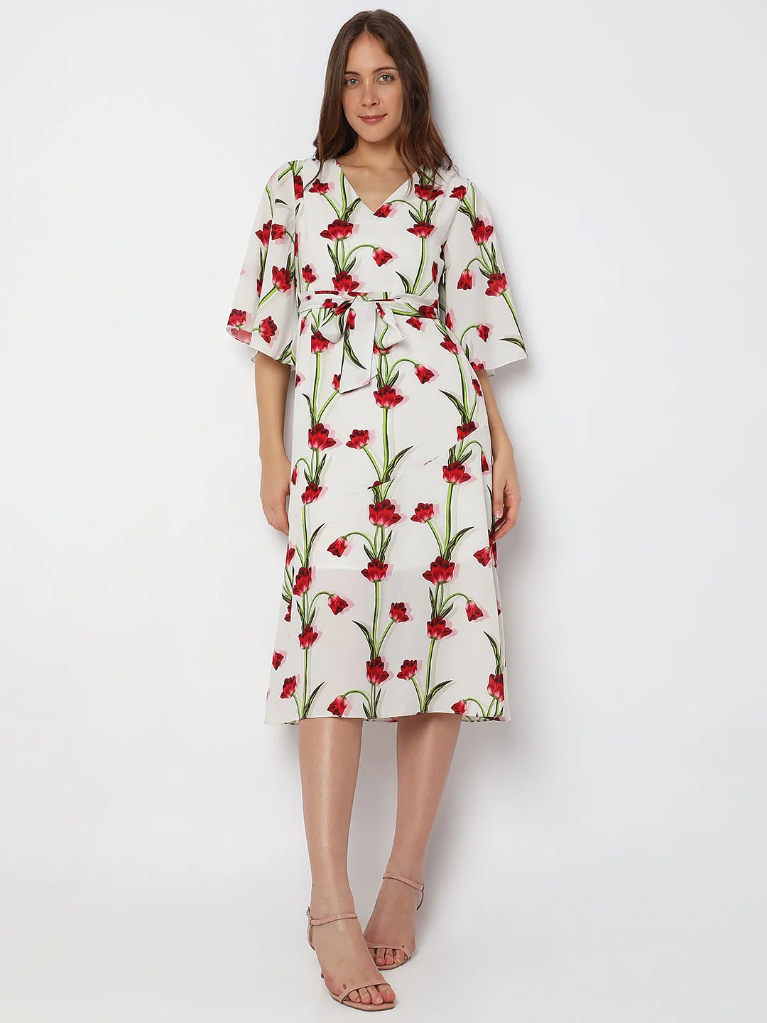 White Floral Fit & Flare Dress - Image 2