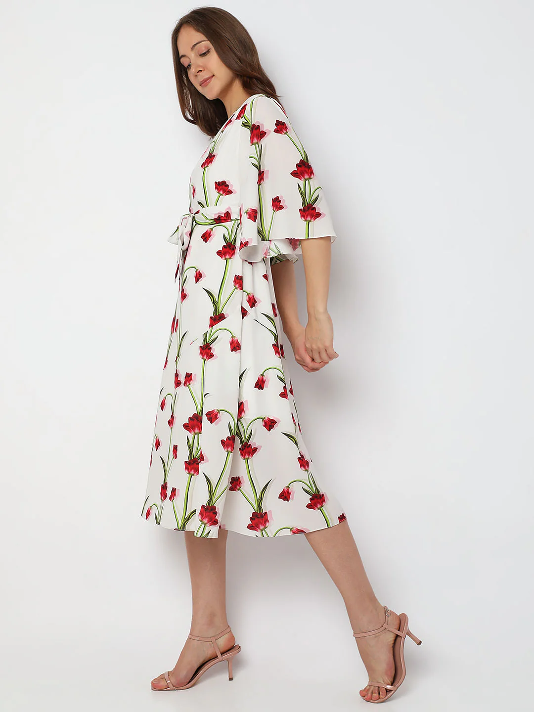 White Floral Fit & Flare Dress - Image 3