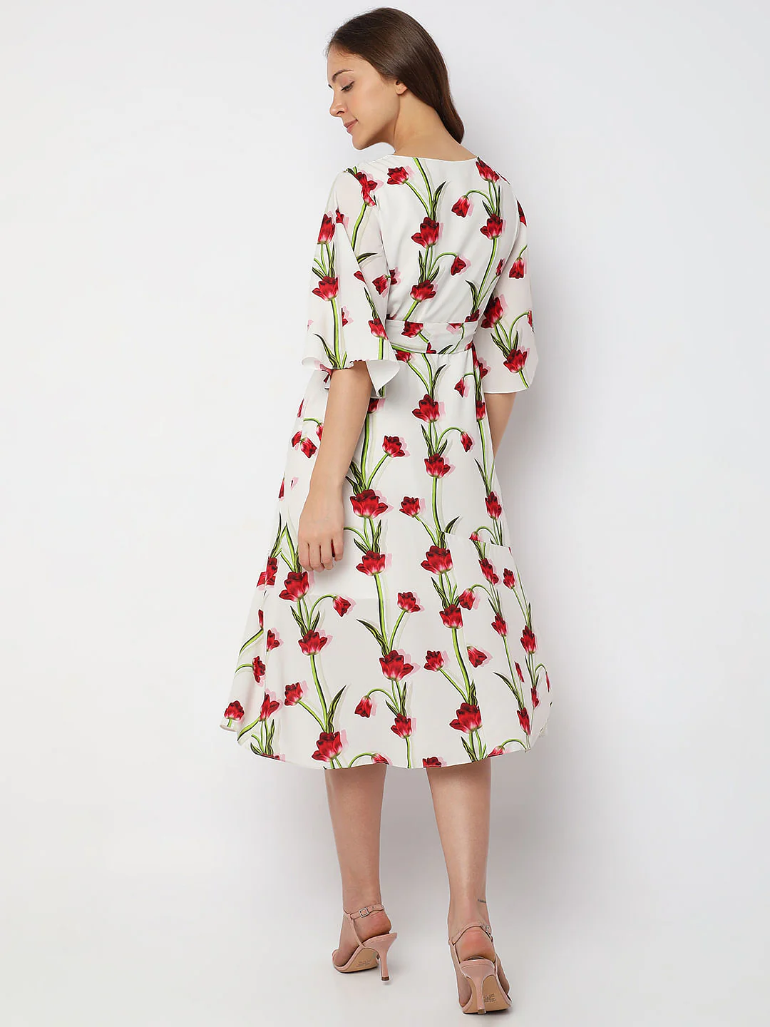 White Floral Fit & Flare Dress - Image 4