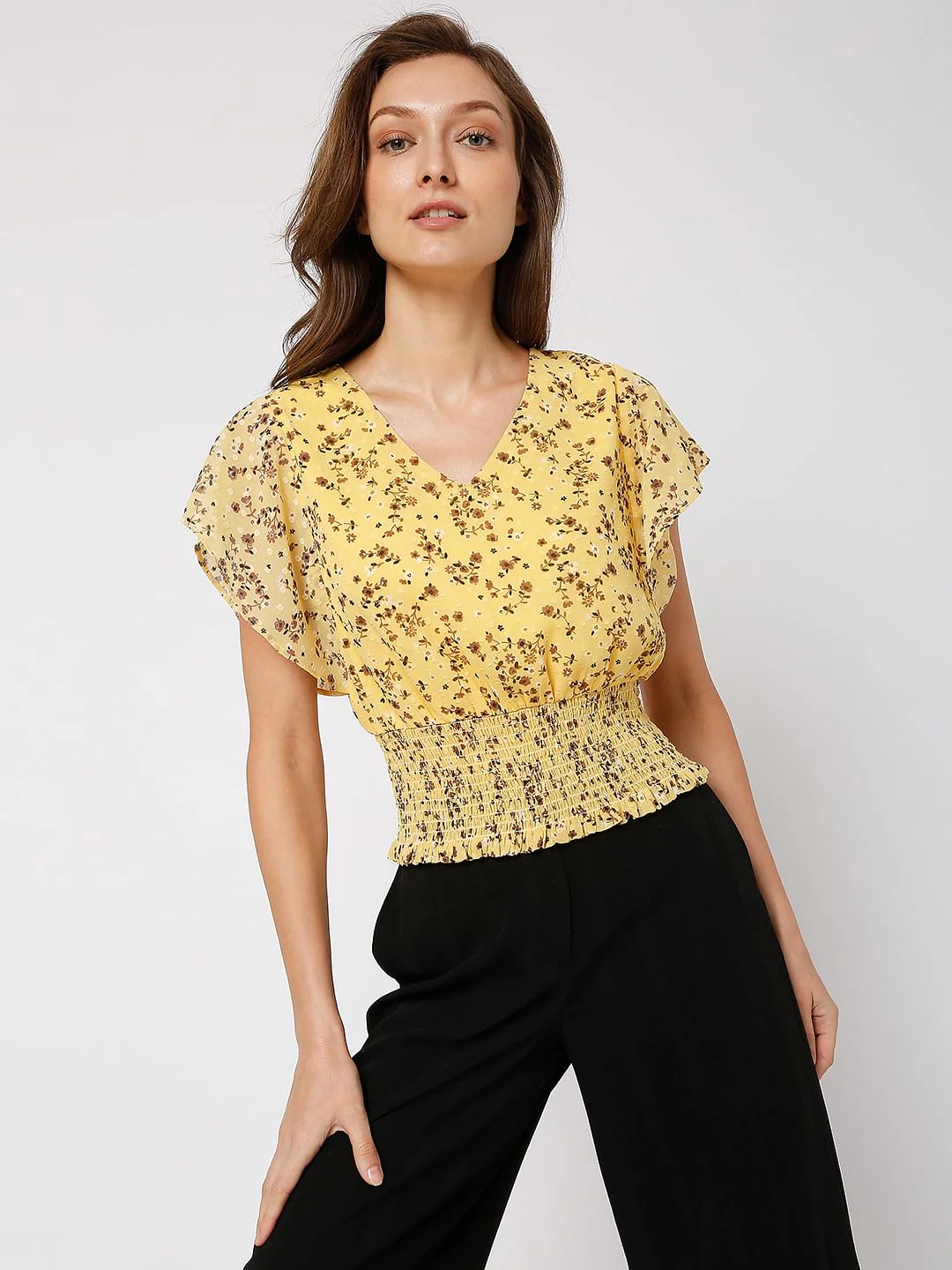 Yellow Floral Smocked Top - Image 2
