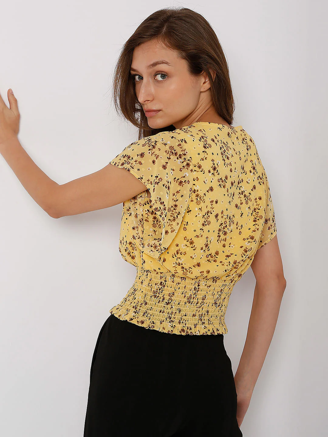 Yellow Floral Smocked Top - Image 4