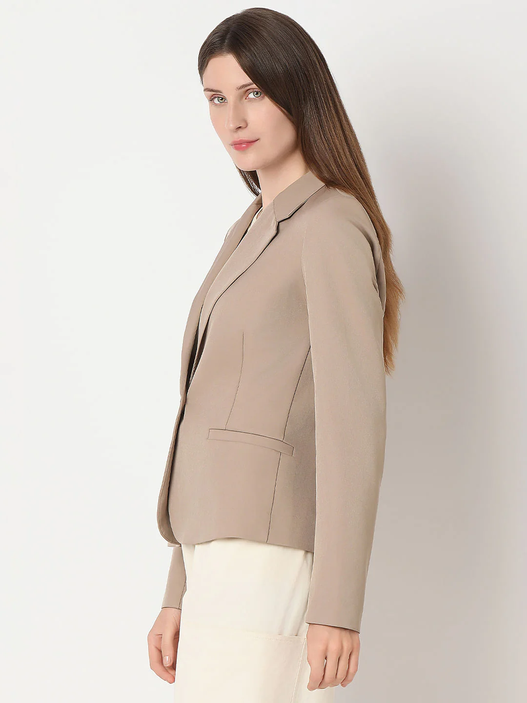 Beige Single Breasted Blazer - Image 3