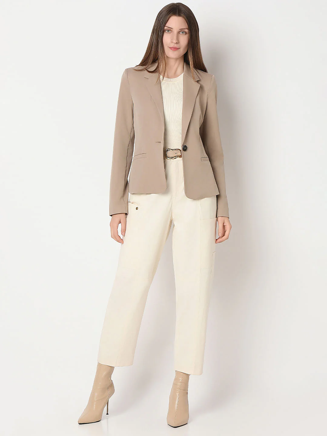 Beige Single Breasted Blazer - Image 5