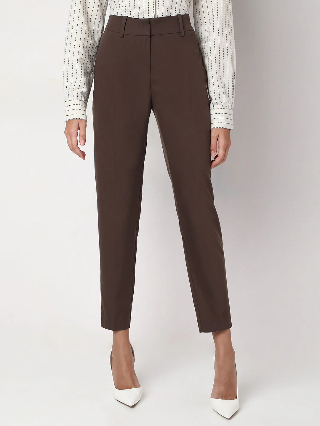 Brown Ankle Length Tapered Fit Pants - Image 2