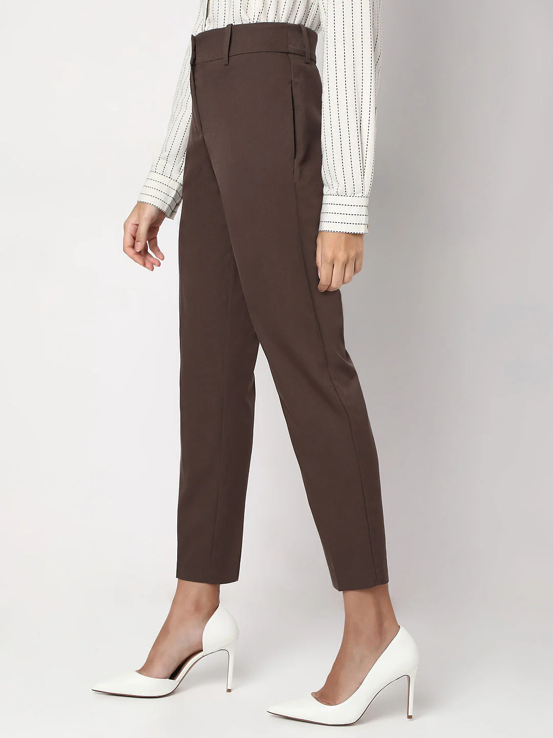 Brown Ankle Length Tapered Fit Pants - Image 3