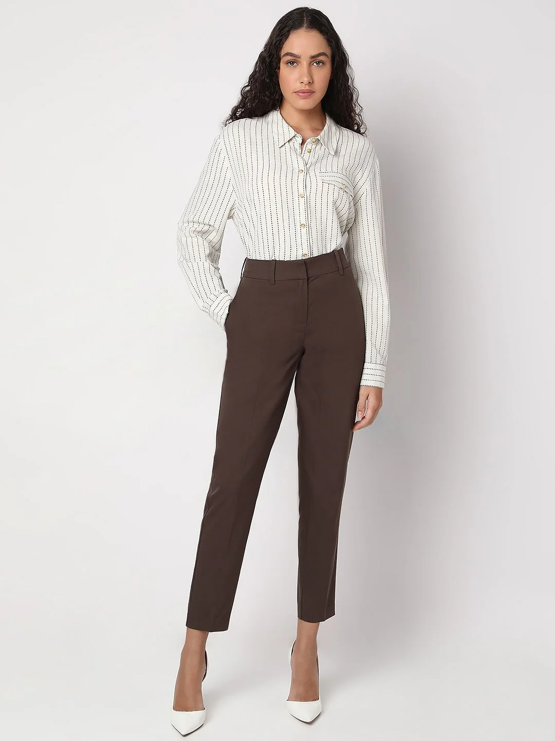 Brown Ankle Length Tapered Fit Pants - Image 5