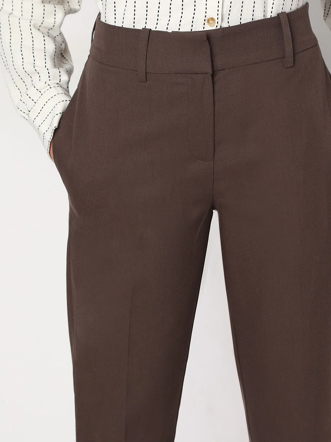 Brown Ankle Length Tapered Fit Pants - Image 6