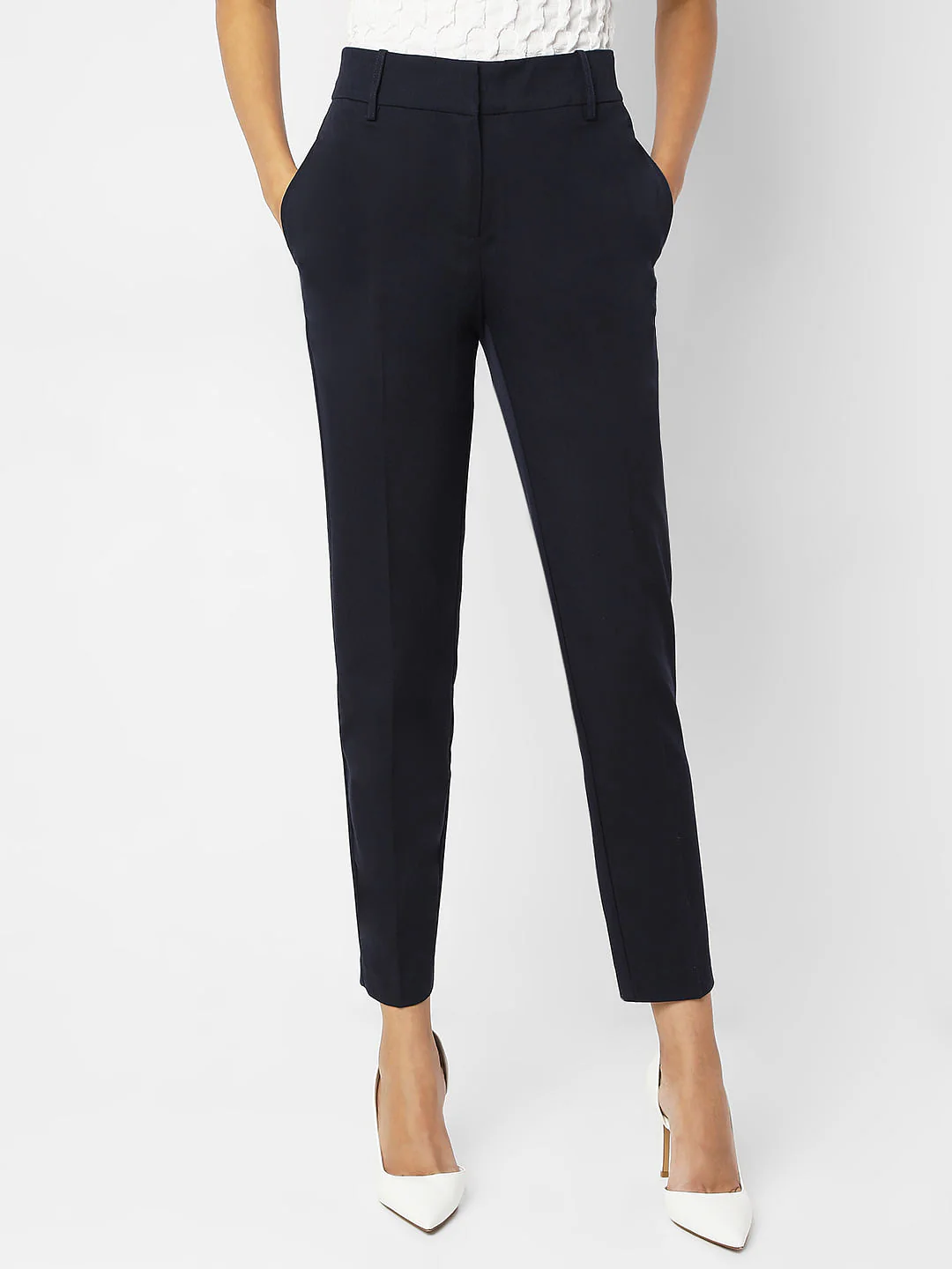 Navy Blue Ankle Length Tapered Fit Pants - Image 2