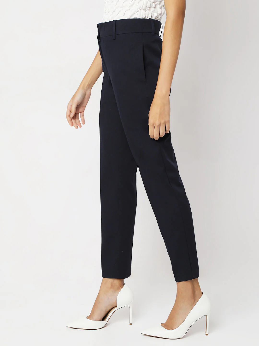 Navy Blue Ankle Length Tapered Fit Pants - Image 3