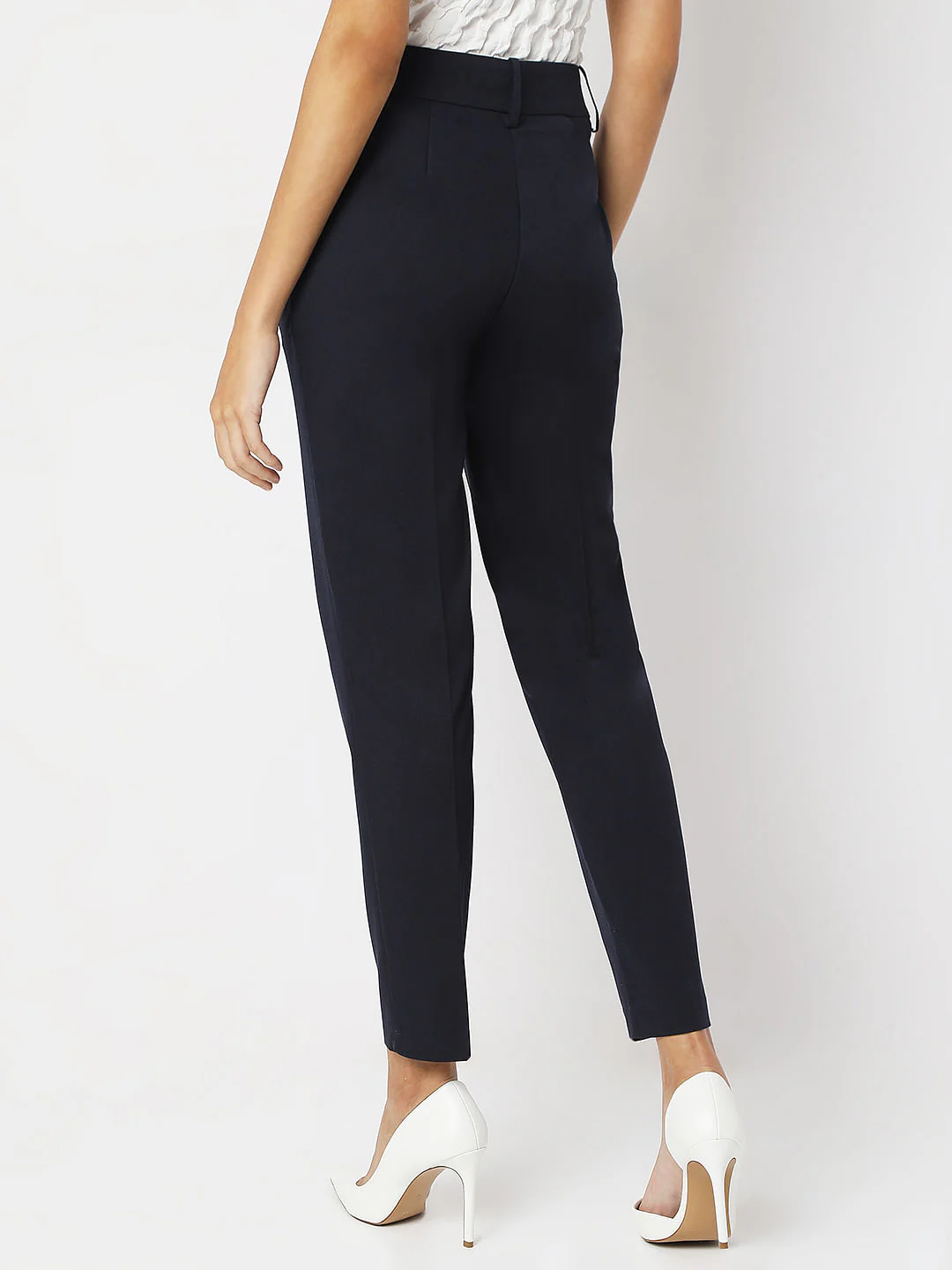 Navy Blue Ankle Length Tapered Fit Pants - Image 4
