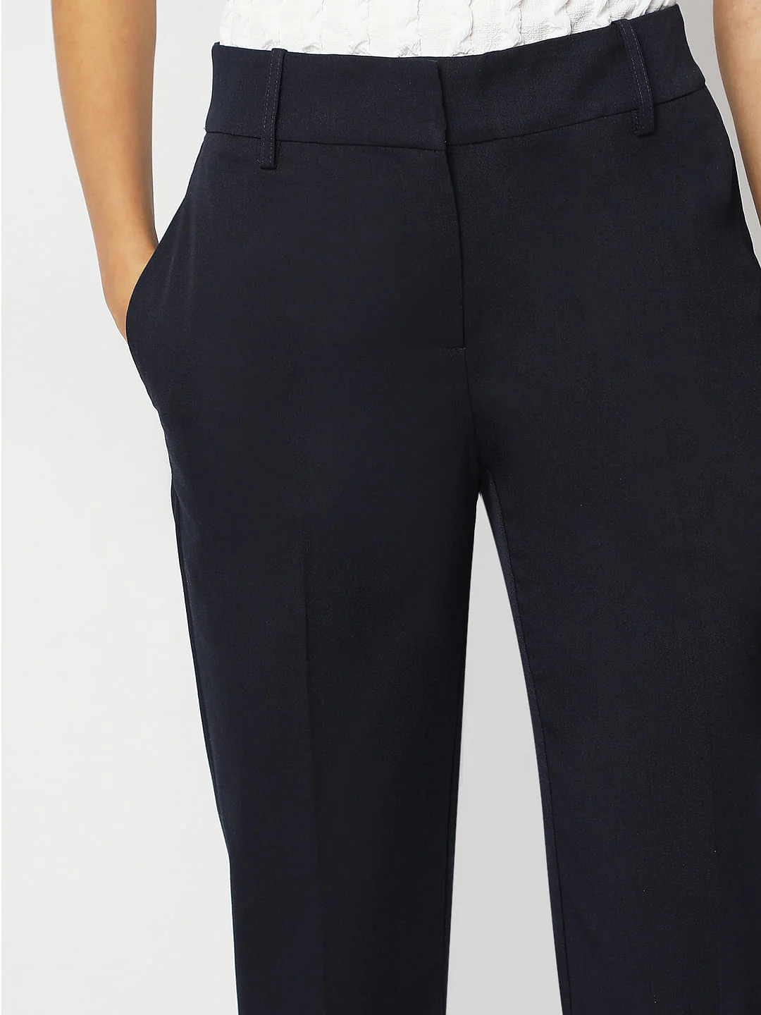 Navy Blue Ankle Length Tapered Fit Pants - Image 6