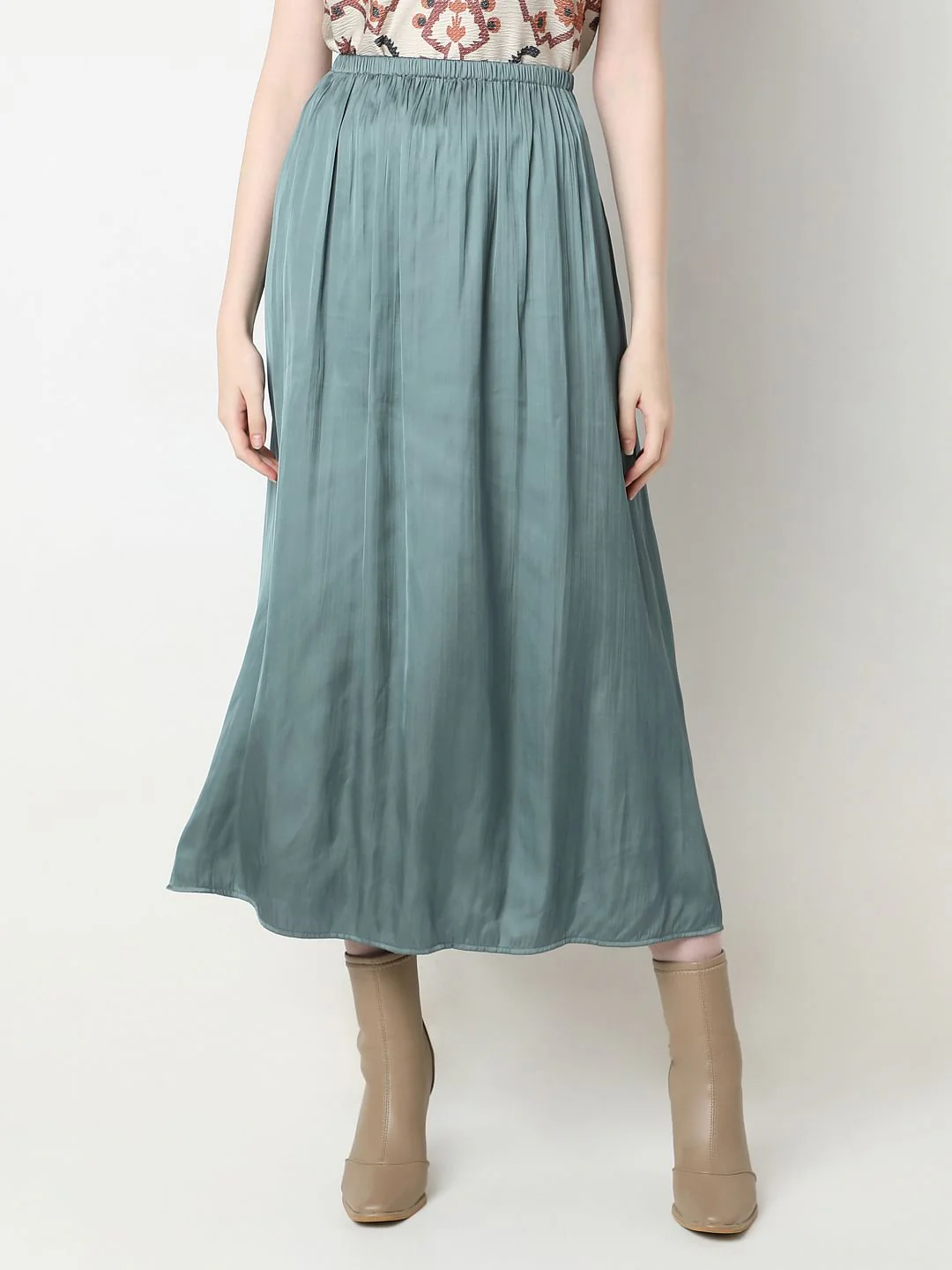 Green High Rise Plisse Skirt - Image 2