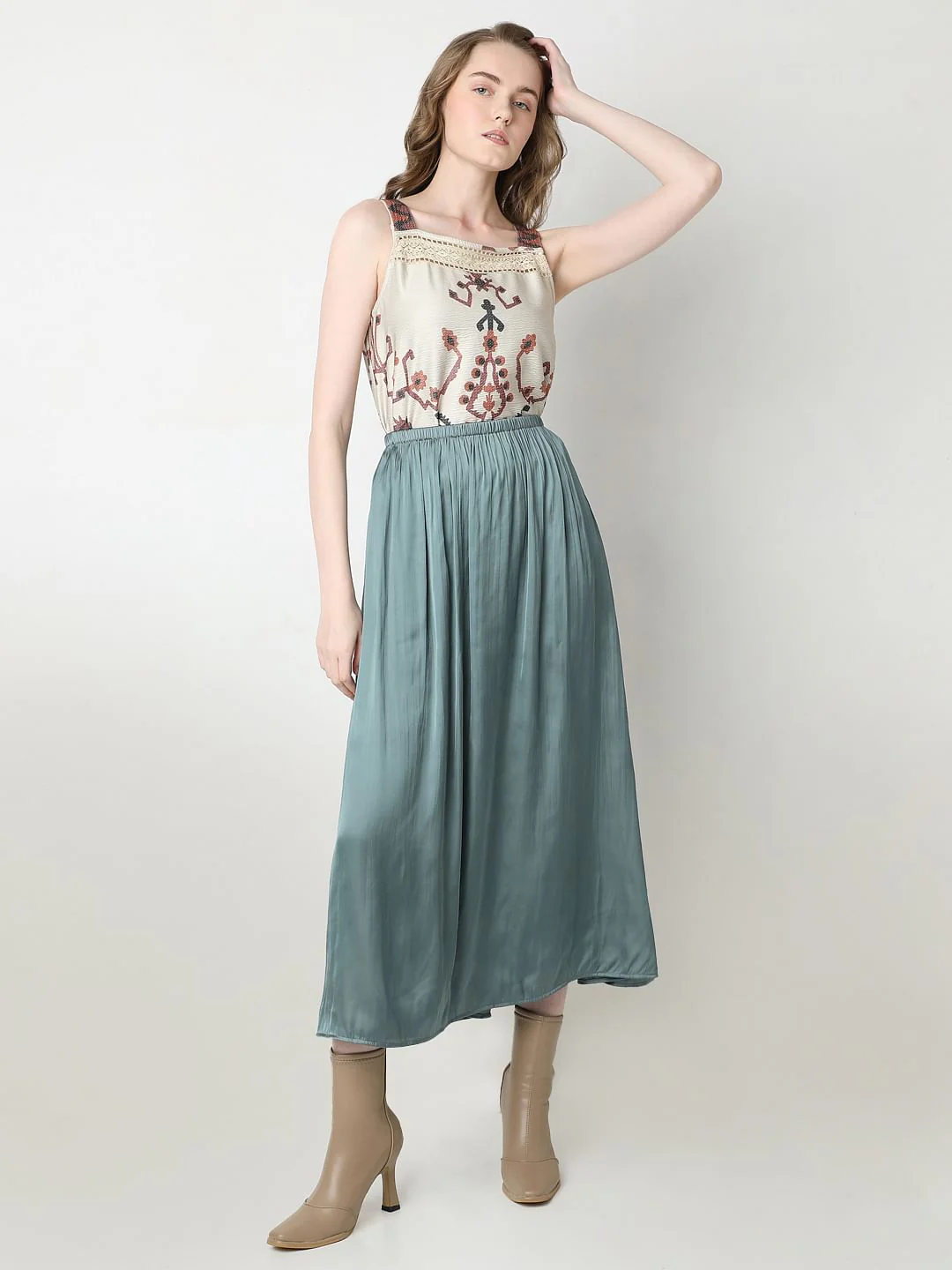 Green High Rise Plisse Skirt - Image 5