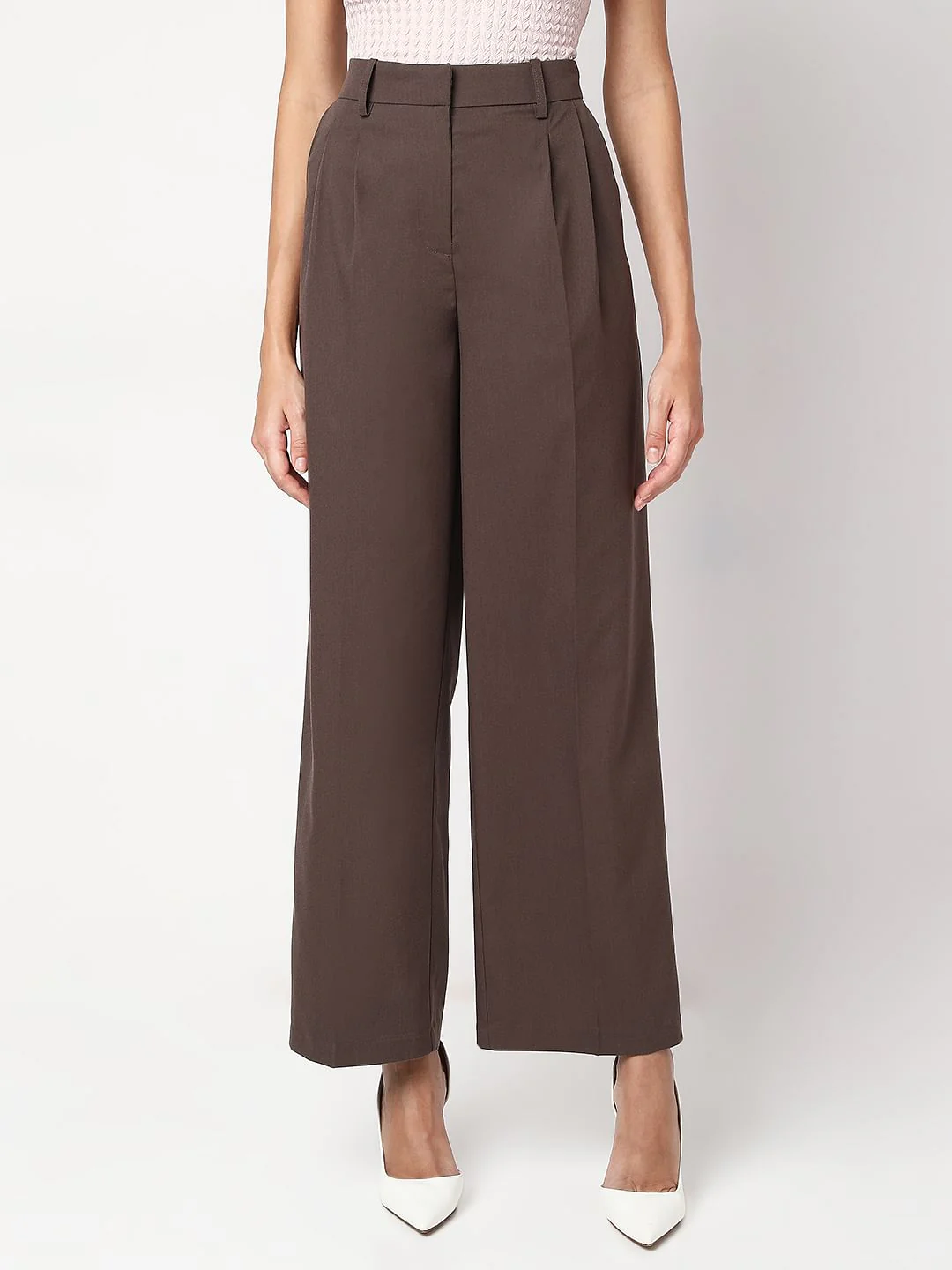 Brown Mid Rise Wide Leg Dad Pants - Image 2