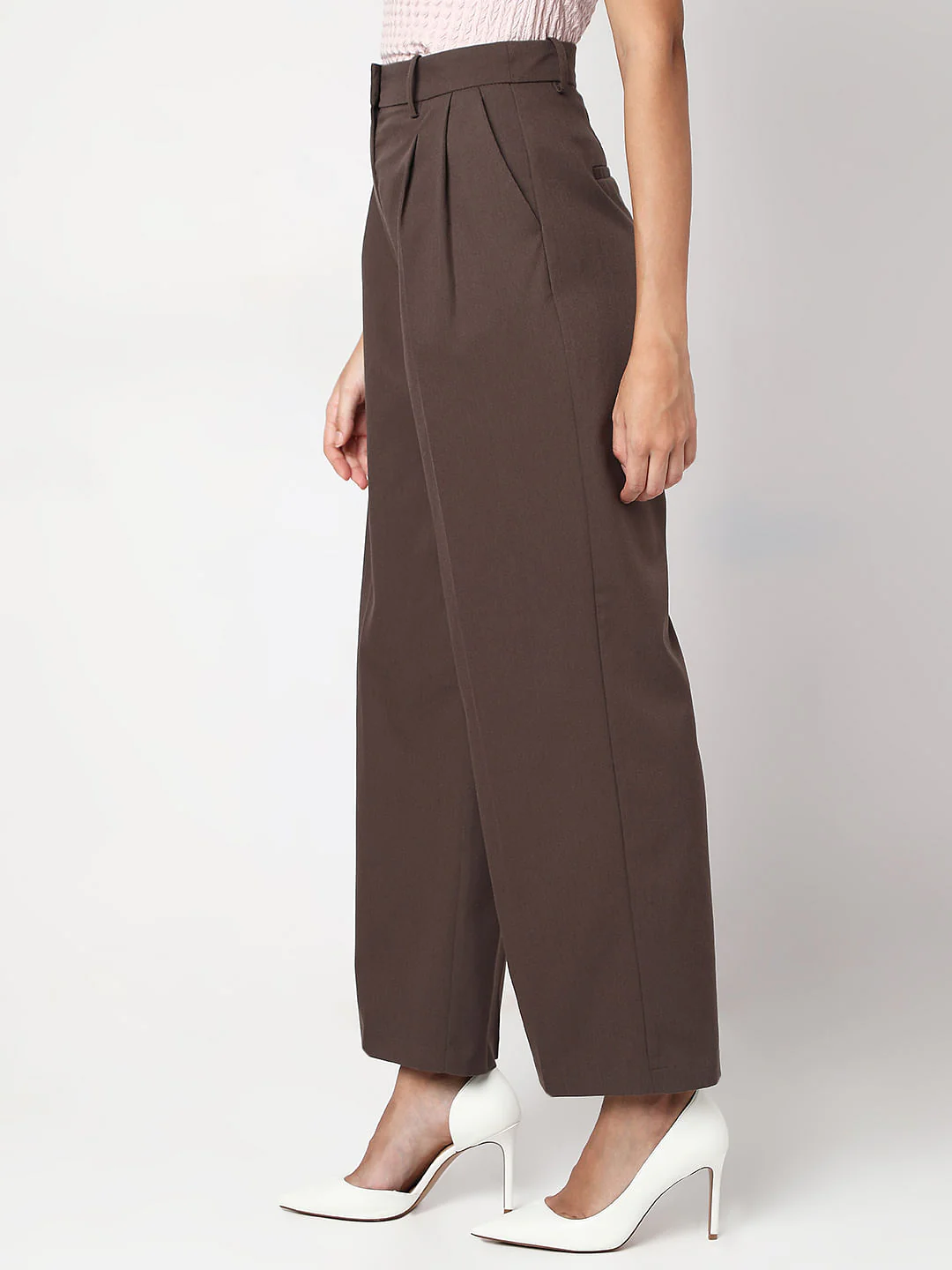 Brown Mid Rise Wide Leg Dad Pants - Image 3
