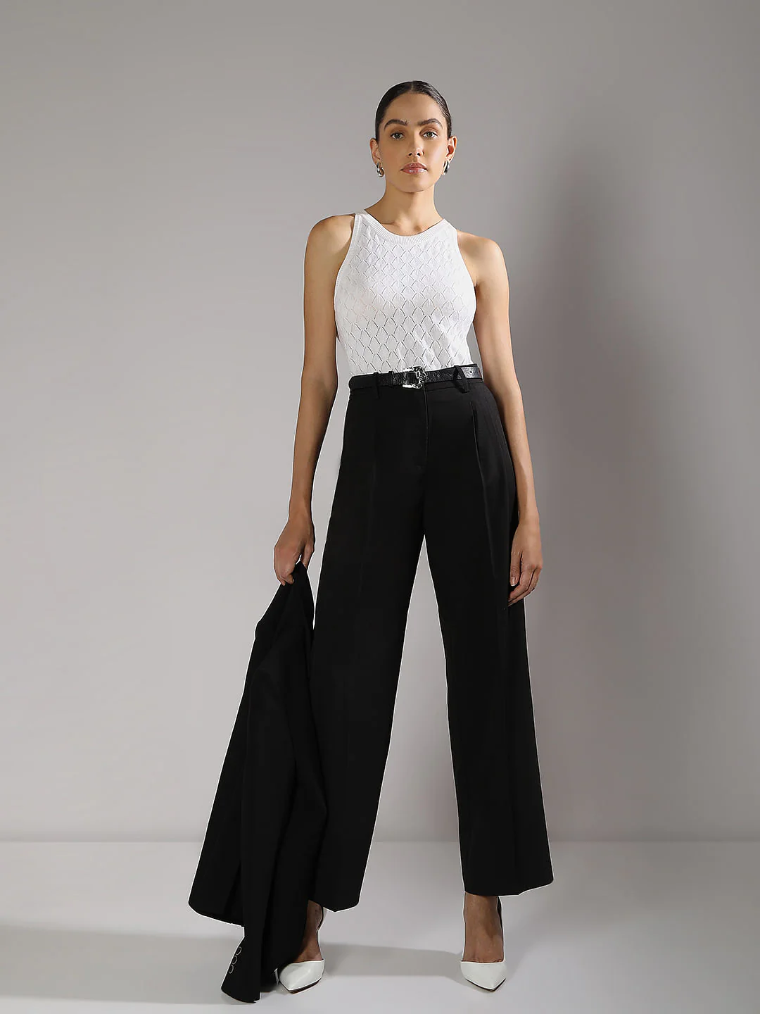 Black Mid Rise Wide Leg Dad Pants