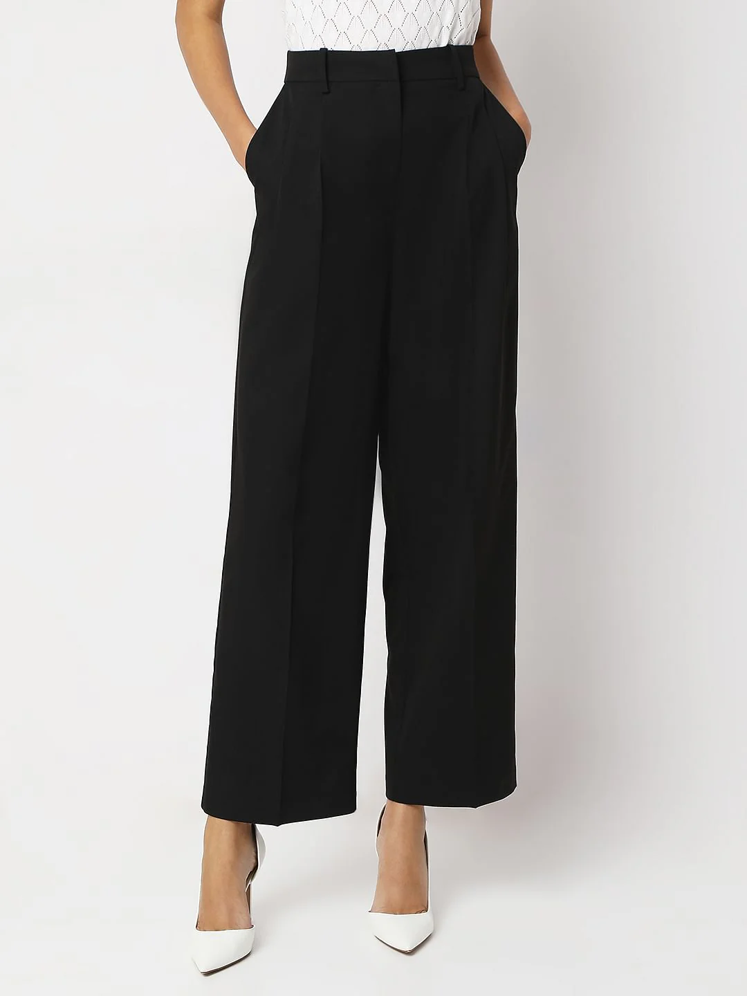 Black Mid Rise Wide Leg Dad Pants - Image 2