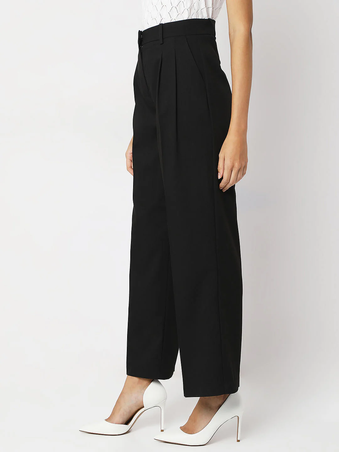 Black Mid Rise Wide Leg Dad Pants - Image 3