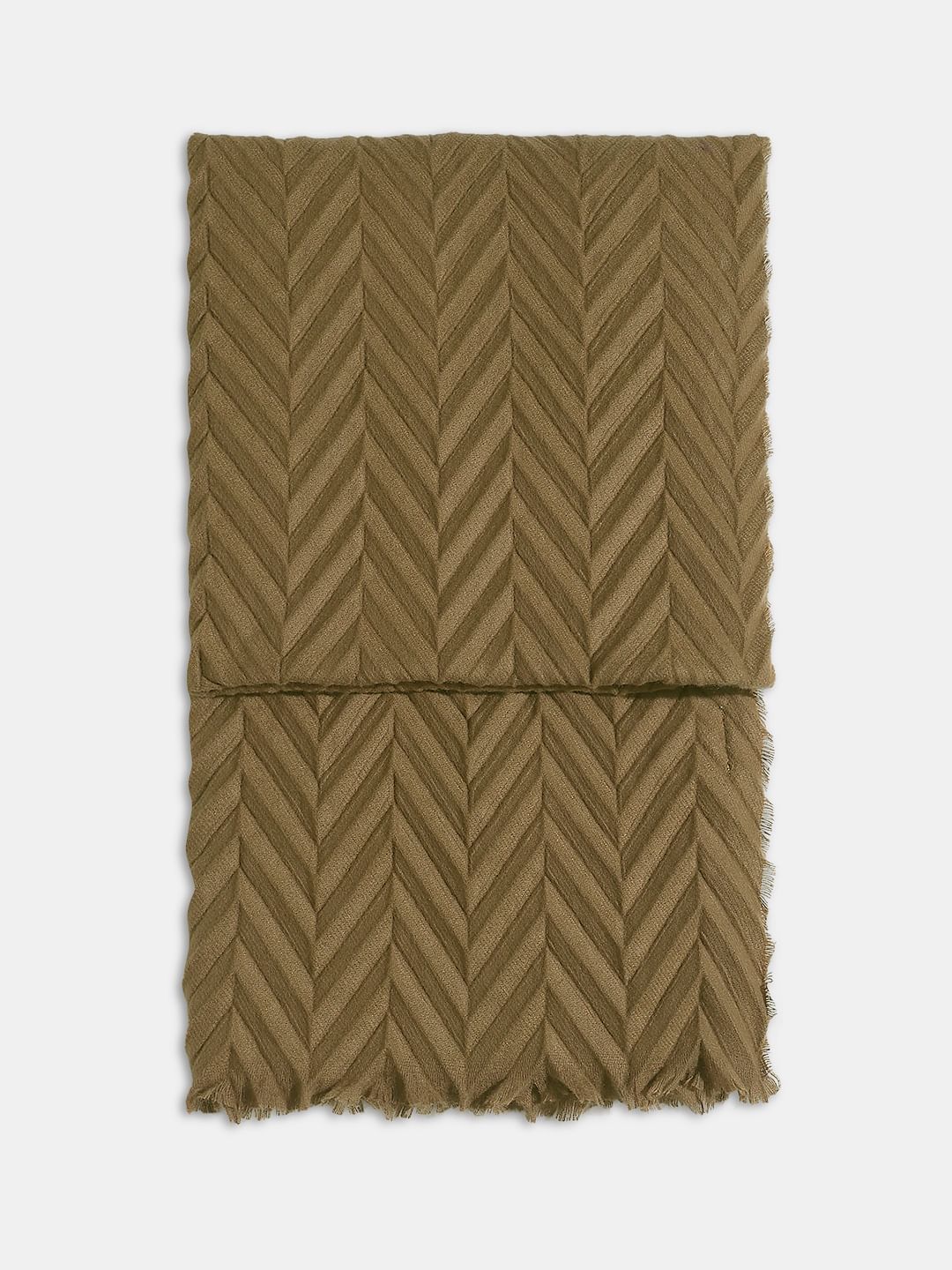 Mustard Brown Woven Structured Scarf - Image 2