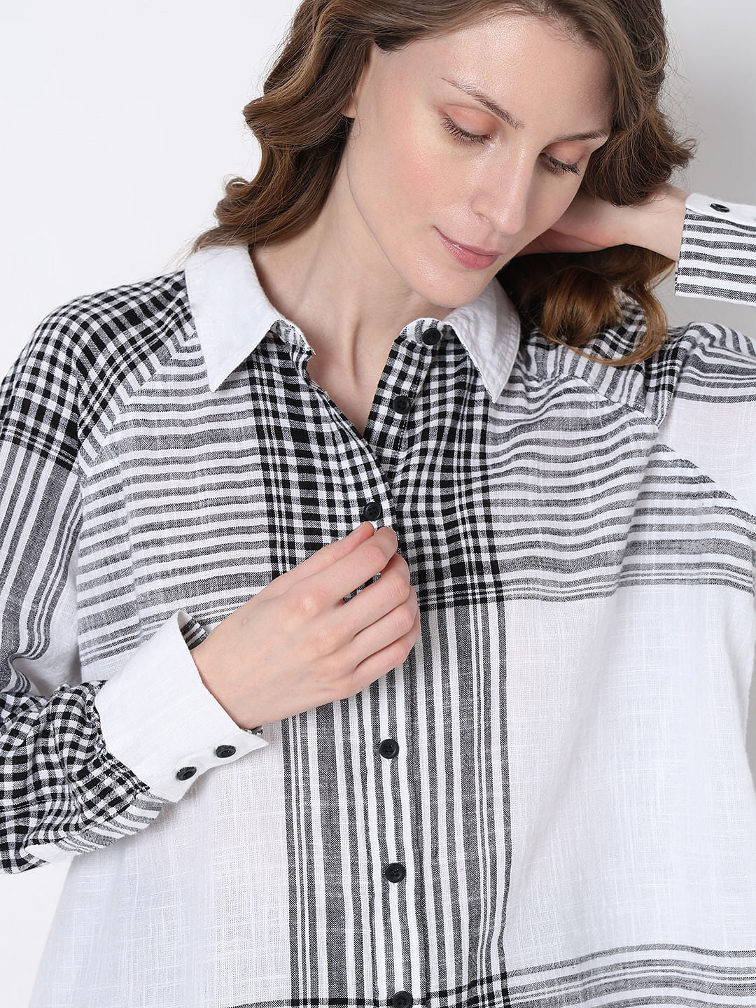 White & Black Check Shirt - Image 6